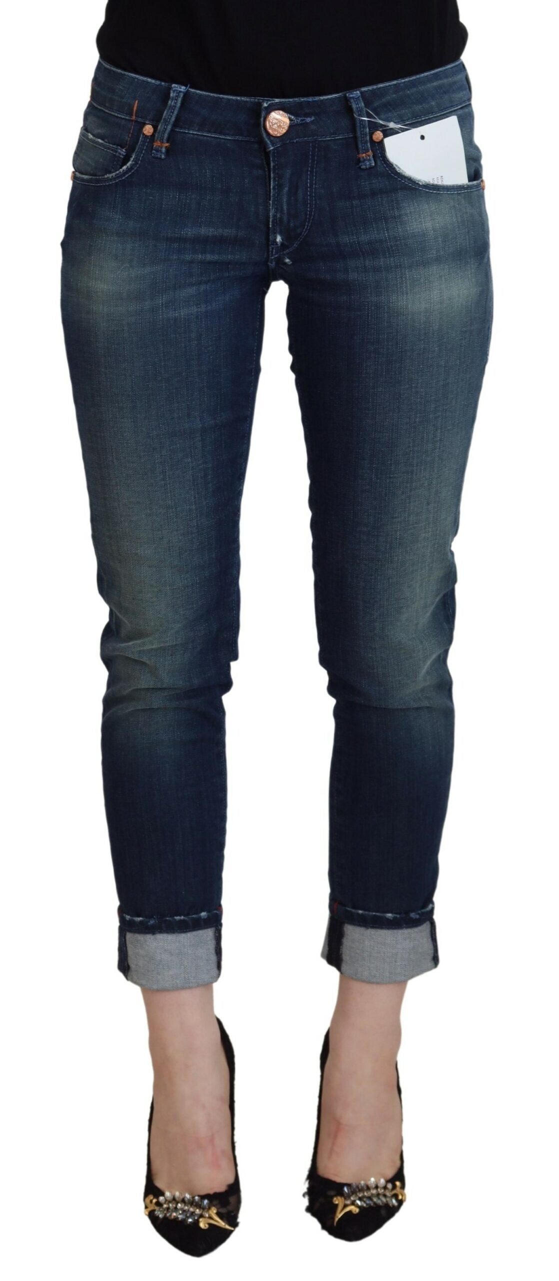 Blaue Baumwoll-Slim-Fit-Damen-Freizeit-Jeans