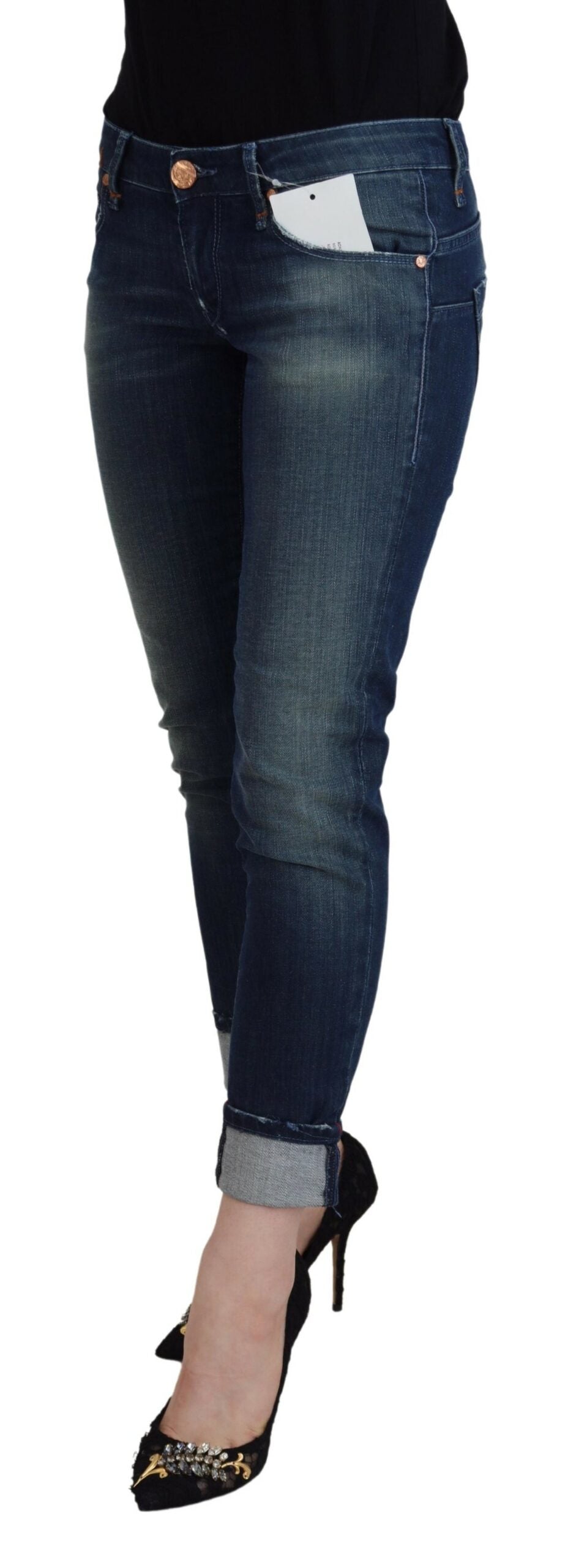 Blaue Baumwoll-Slim-Fit-Damen-Freizeit-Jeans