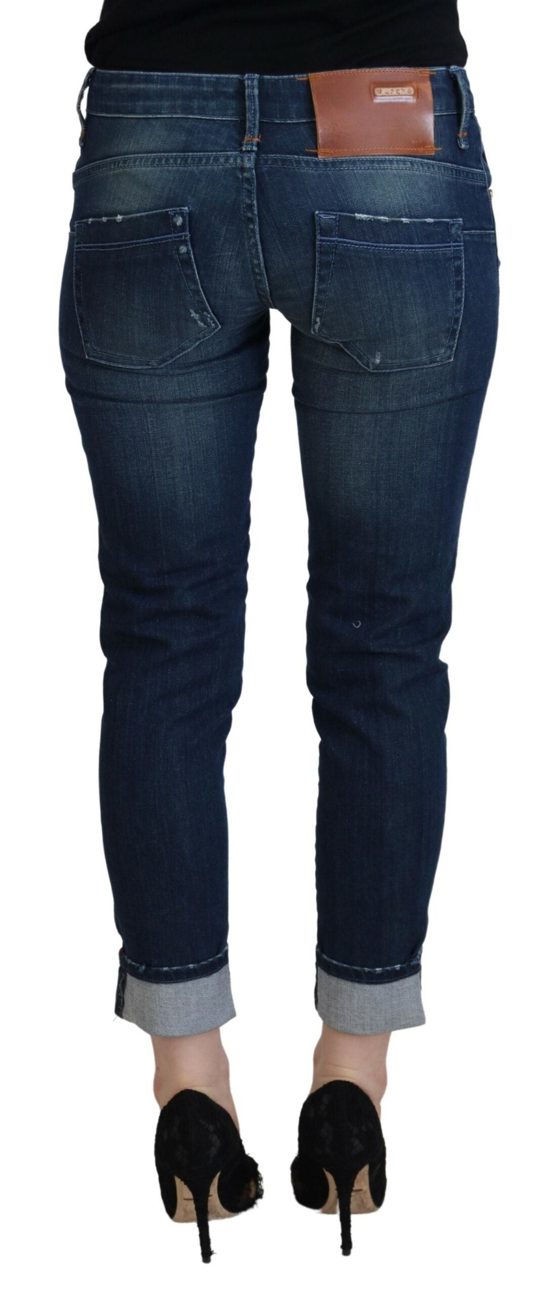 Blaue Baumwoll-Slim-Fit-Damen-Freizeit-Jeans