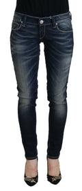 Damen-Denim-Jeans, schmal geschnitten, aus ausgewaschener Baumwolle in Blau
