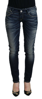 Damen-Denim-Jeans, schmal geschnitten, aus ausgewaschener Baumwolle in Blau