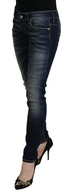 Damen-Denim-Jeans, schmal geschnitten, aus ausgewaschener Baumwolle in Blau