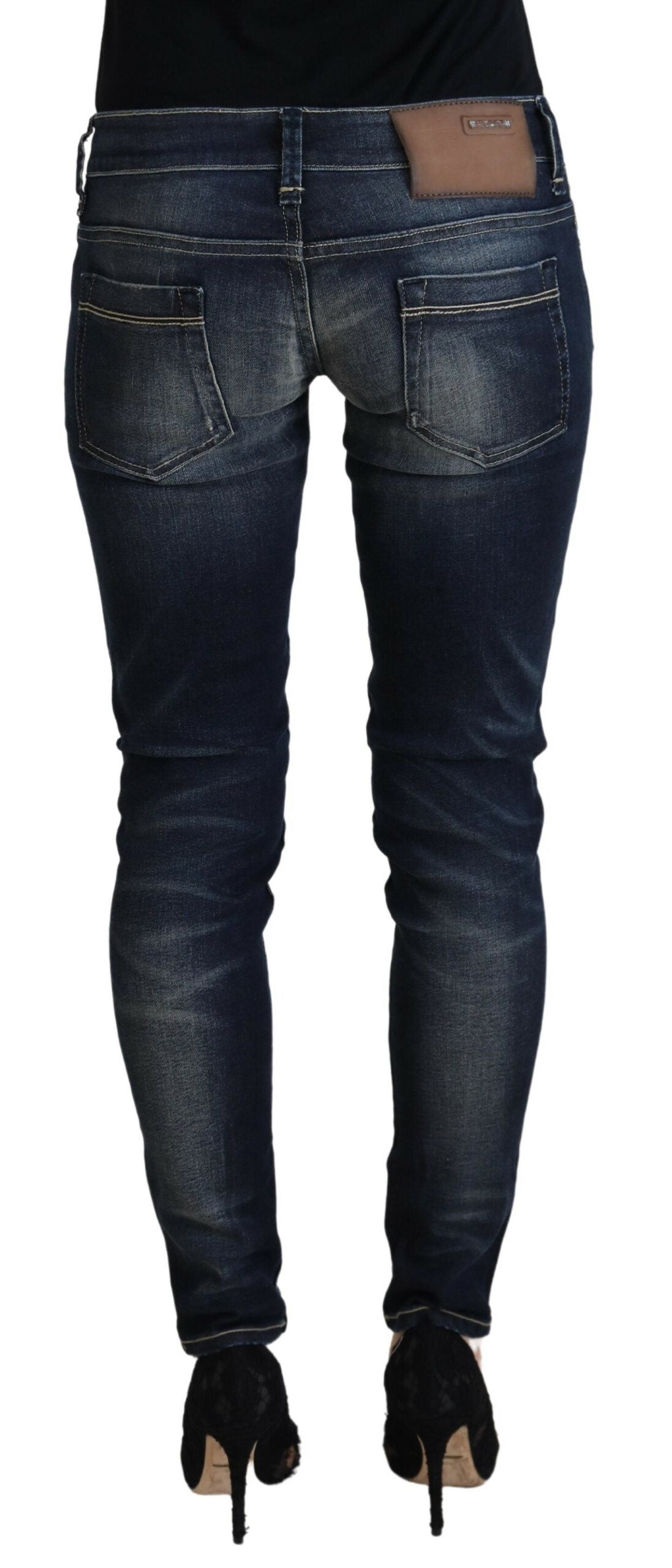 Damen-Denim-Jeans, schmal geschnitten, aus ausgewaschener Baumwolle in Blau