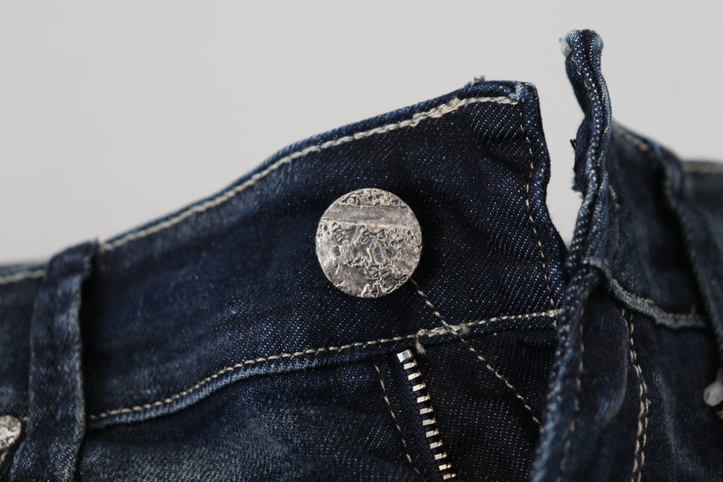 Damen-Denim-Jeans, schmal geschnitten, aus ausgewaschener Baumwolle in Blau