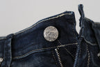 Damen-Denim-Jeans, schmal geschnitten, aus ausgewaschener Baumwolle in Blau