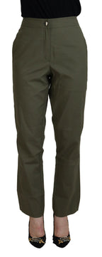 Green Cotton High Waist Women Tapered Pants