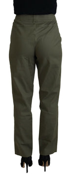 Green Cotton High Waist Women Tapered Pants