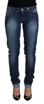 Blue Washed Cotton Slim Fit Women's Denim Jeans