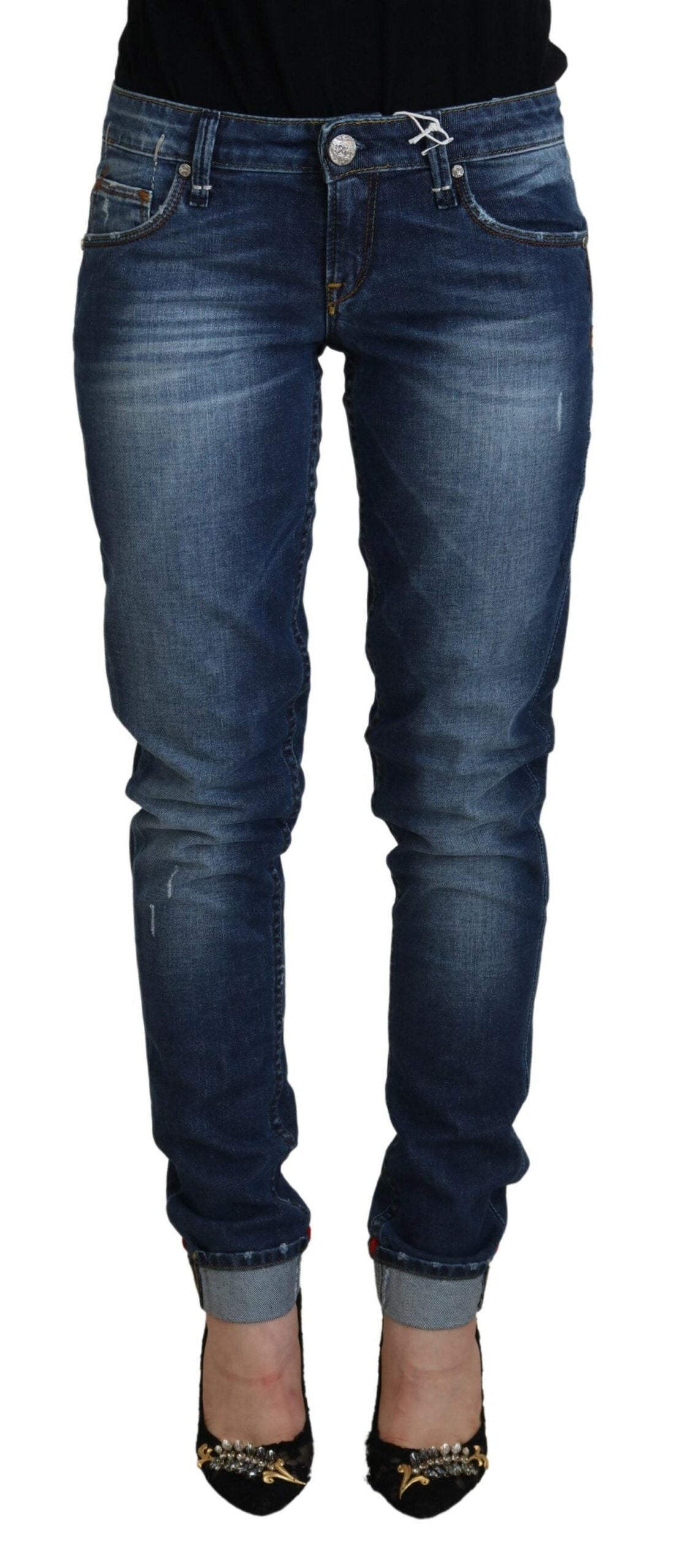 Blue Washed Cotton Slim Fit Women's Denim Jeans
