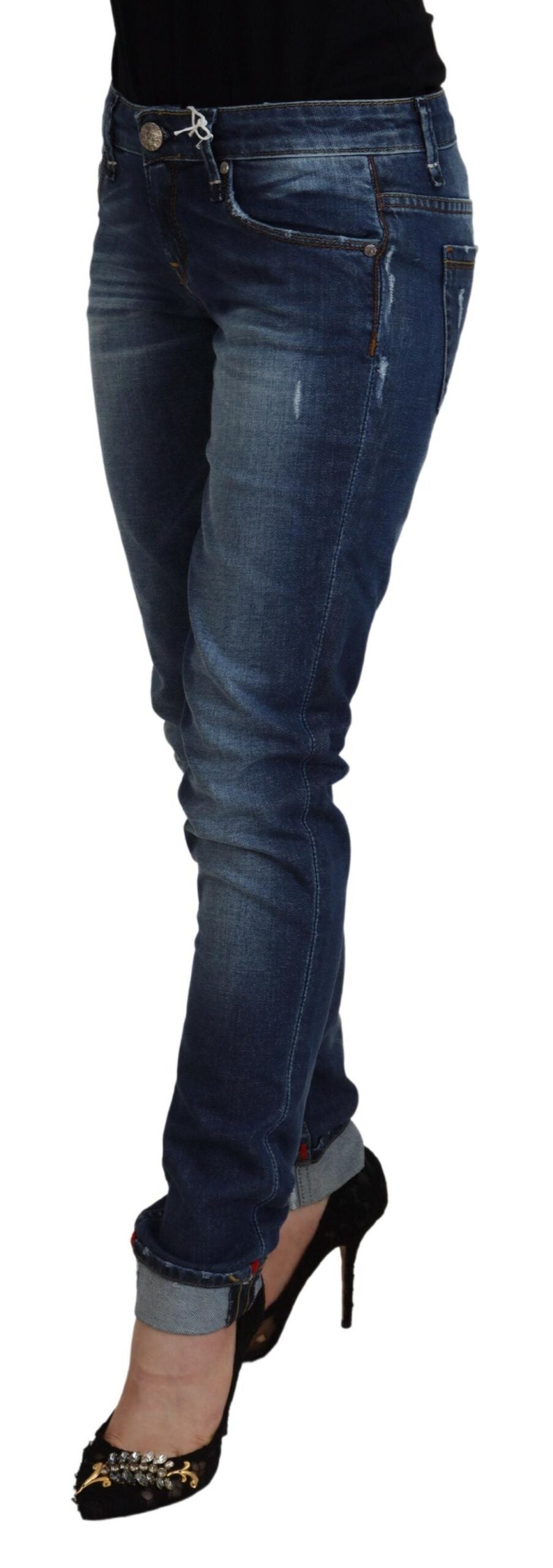 Blue Washed Cotton Slim Fit Women's Denim Jeans