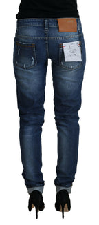 Blue Washed Cotton Slim Fit Women's Denim Jeans