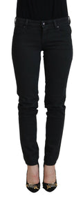 Schwarze, schmal geschnittene Damenjeans aus Baumwoll-Denim