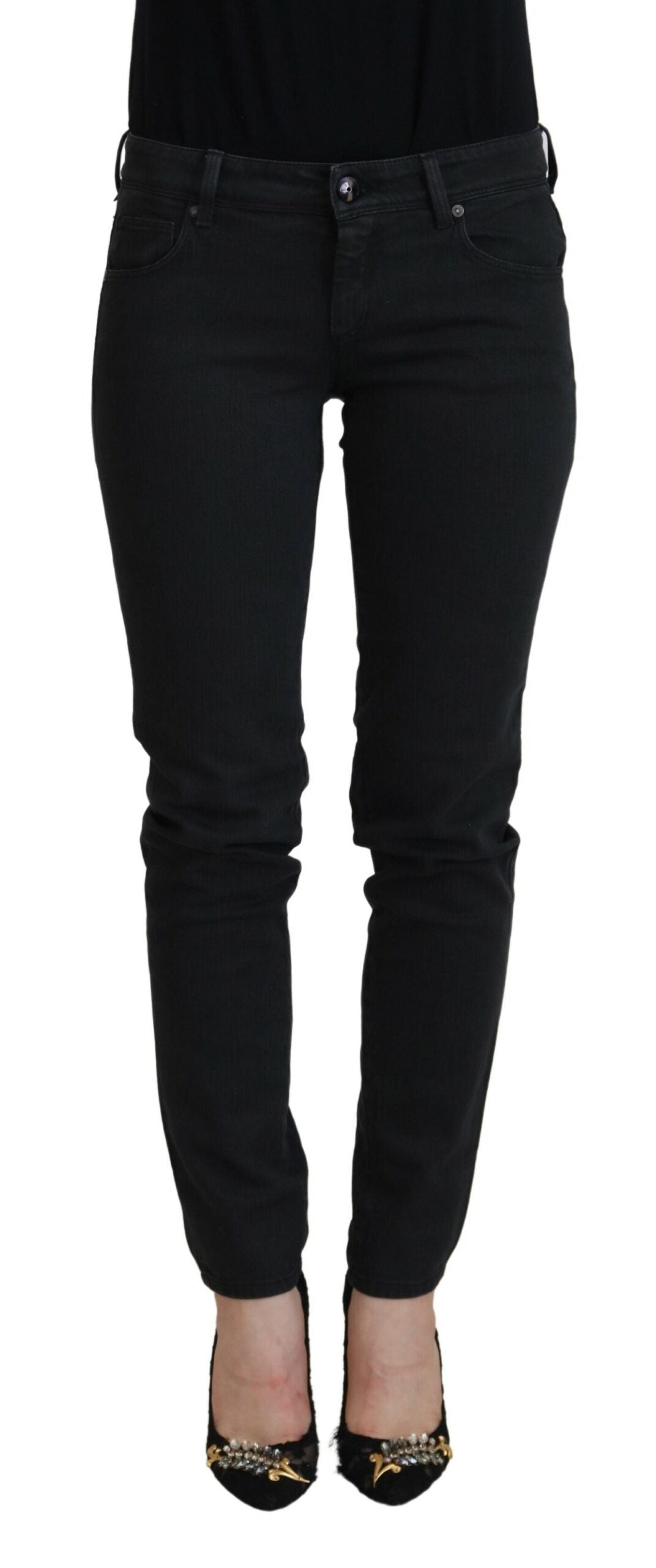Schwarze, schmal geschnittene Damenjeans aus Baumwoll-Denim