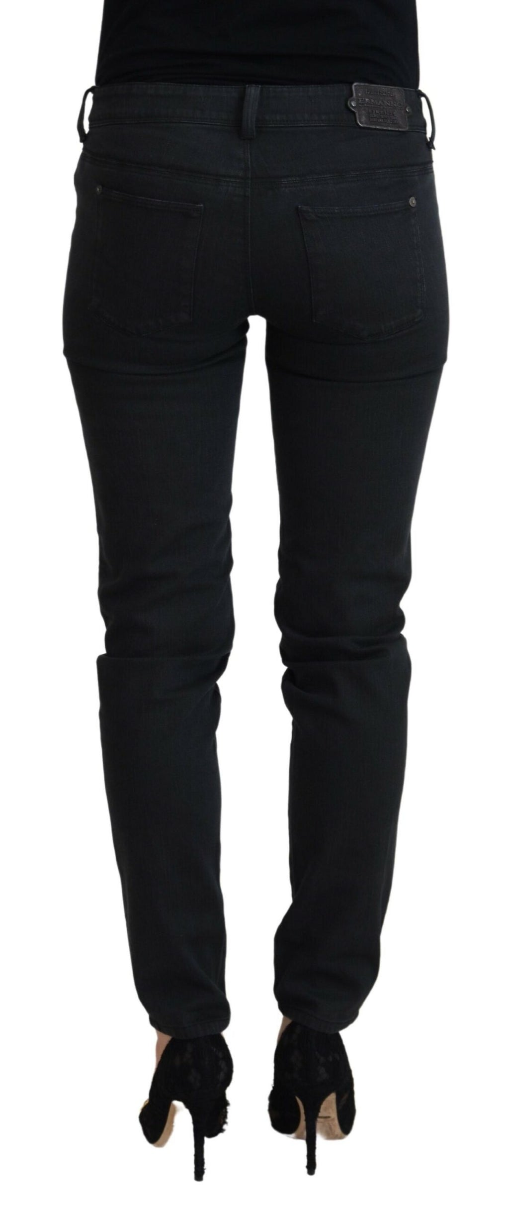 Schwarze, schmal geschnittene Damenjeans aus Baumwoll-Denim