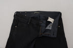 Schwarze, schmal geschnittene Damenjeans aus Baumwoll-Denim