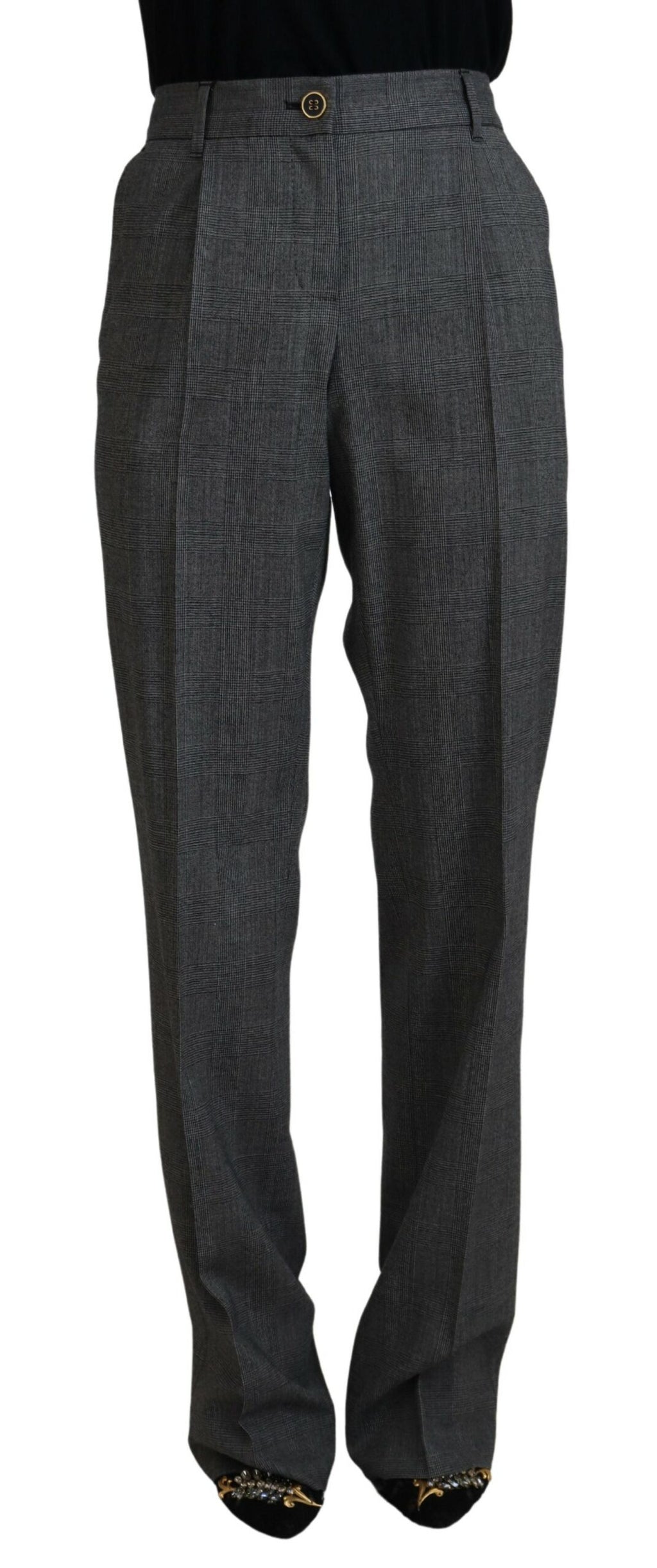 Graue High Waist Damenhose aus Wolle