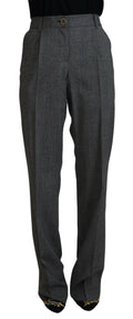 Graue High Waist Damenhose aus Wolle
