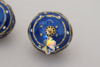 Gold Brass Blue Dangle Ball Crystal Clip On Earrings