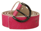 Gürtel aus rosa Leder mit Buchstabenlogo und runder Schnalle