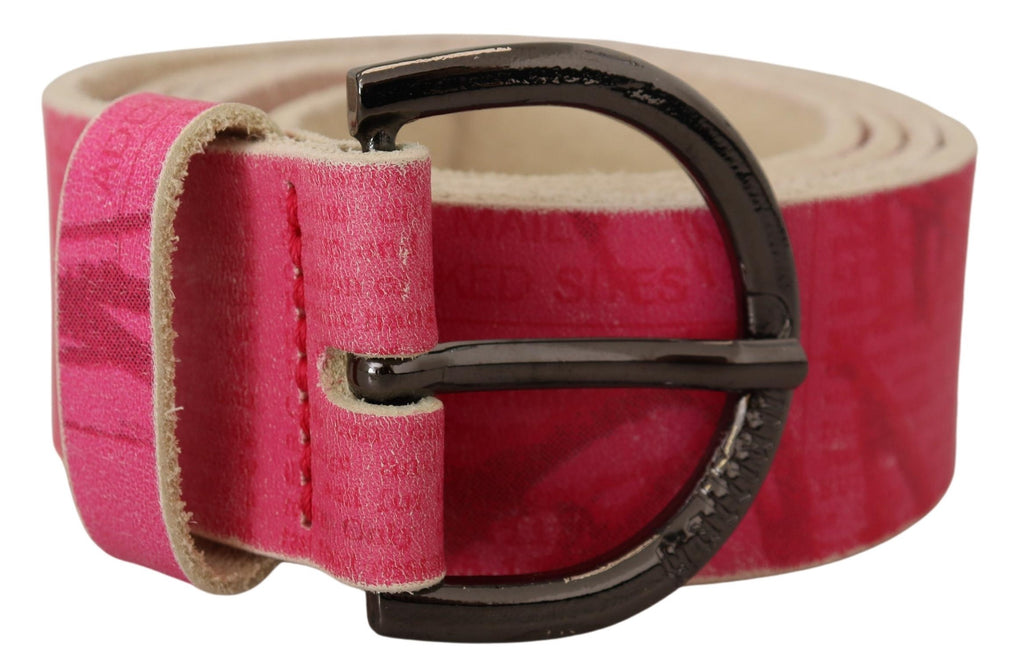Gürtel aus rosa Leder mit Buchstabenlogo und runder Schnalle