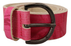 Gürtel aus rosa Leder mit Buchstabenlogo und runder Schnalle