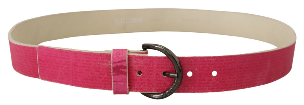 Gürtel aus rosa Leder mit Buchstabenlogo und runder Schnalle
