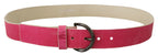 Gürtel aus rosa Leder mit Buchstabenlogo und runder Schnalle