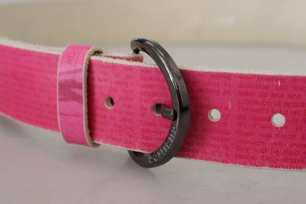 Gürtel aus rosa Leder mit Buchstabenlogo und runder Schnalle