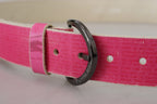Gürtel aus rosa Leder mit Buchstabenlogo und runder Schnalle