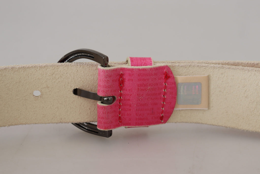 Gürtel aus rosa Leder mit Buchstabenlogo und runder Schnalle
