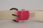 Gürtel aus rosa Leder mit Buchstabenlogo und runder Schnalle