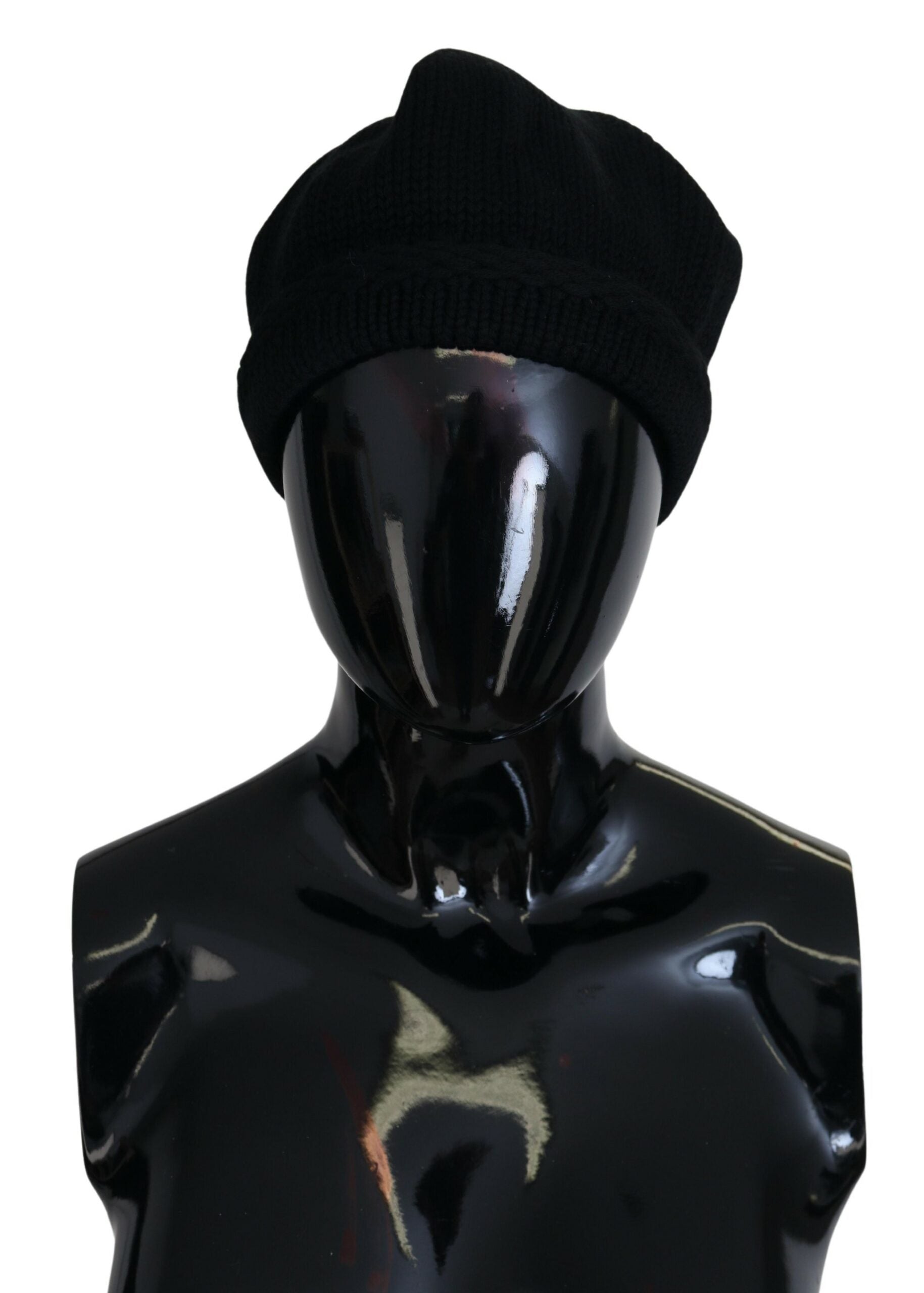 Black Virgin Wool Women's Winter Beanie Hat