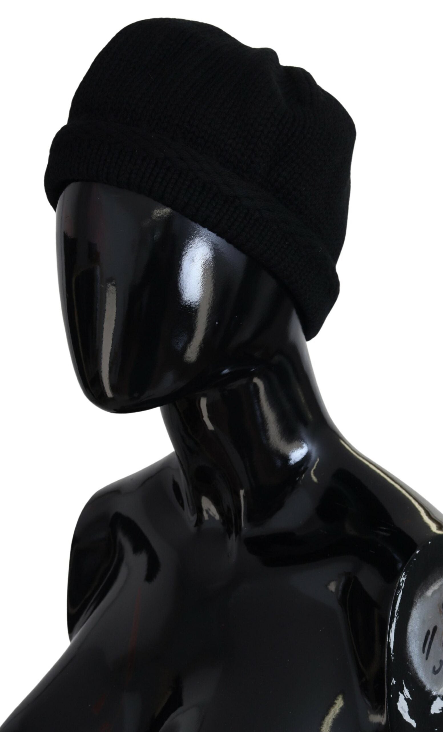 Black Virgin Wool Women's Winter Beanie Hat