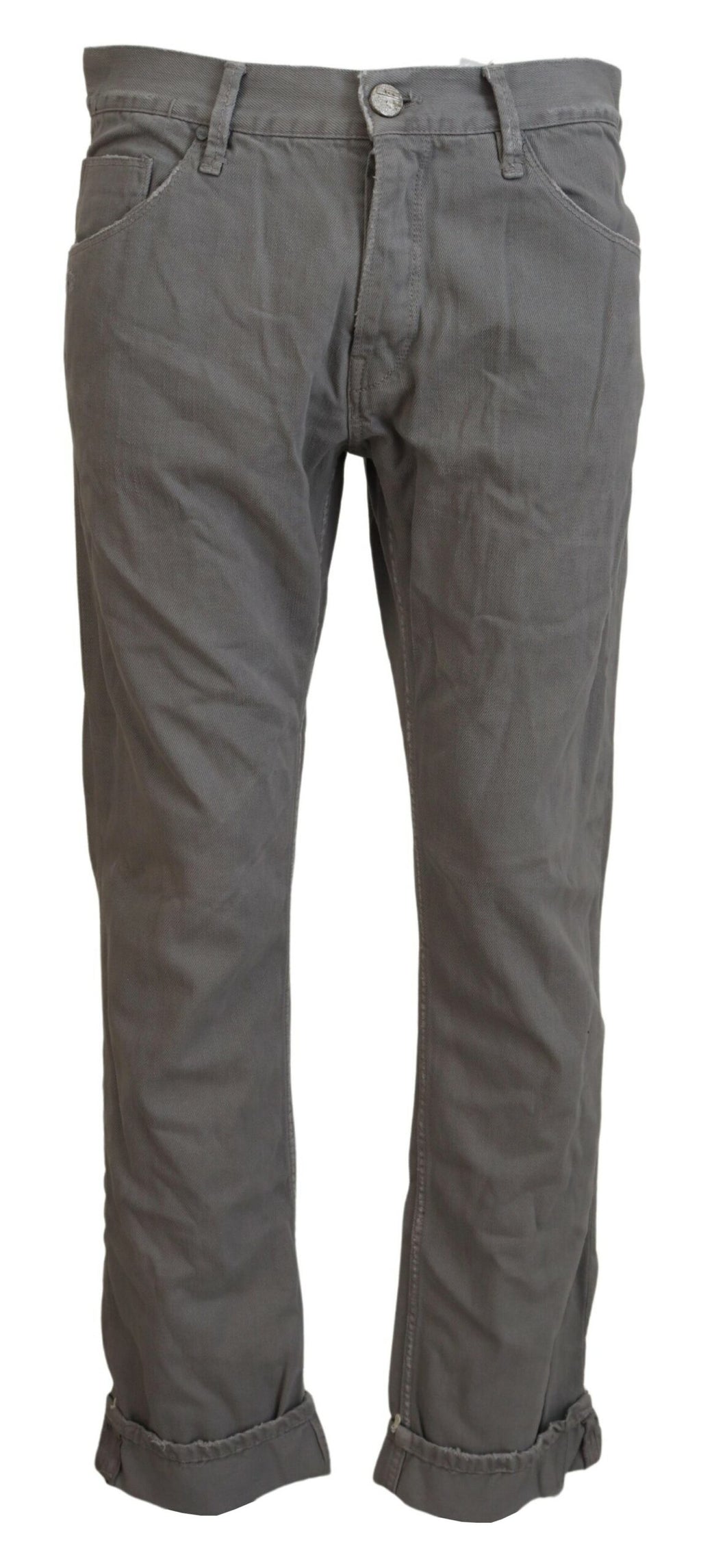 Graue Jeans aus Baumwolle, gerade Passform, umgeschlagener Saum, Freizeit-Denim