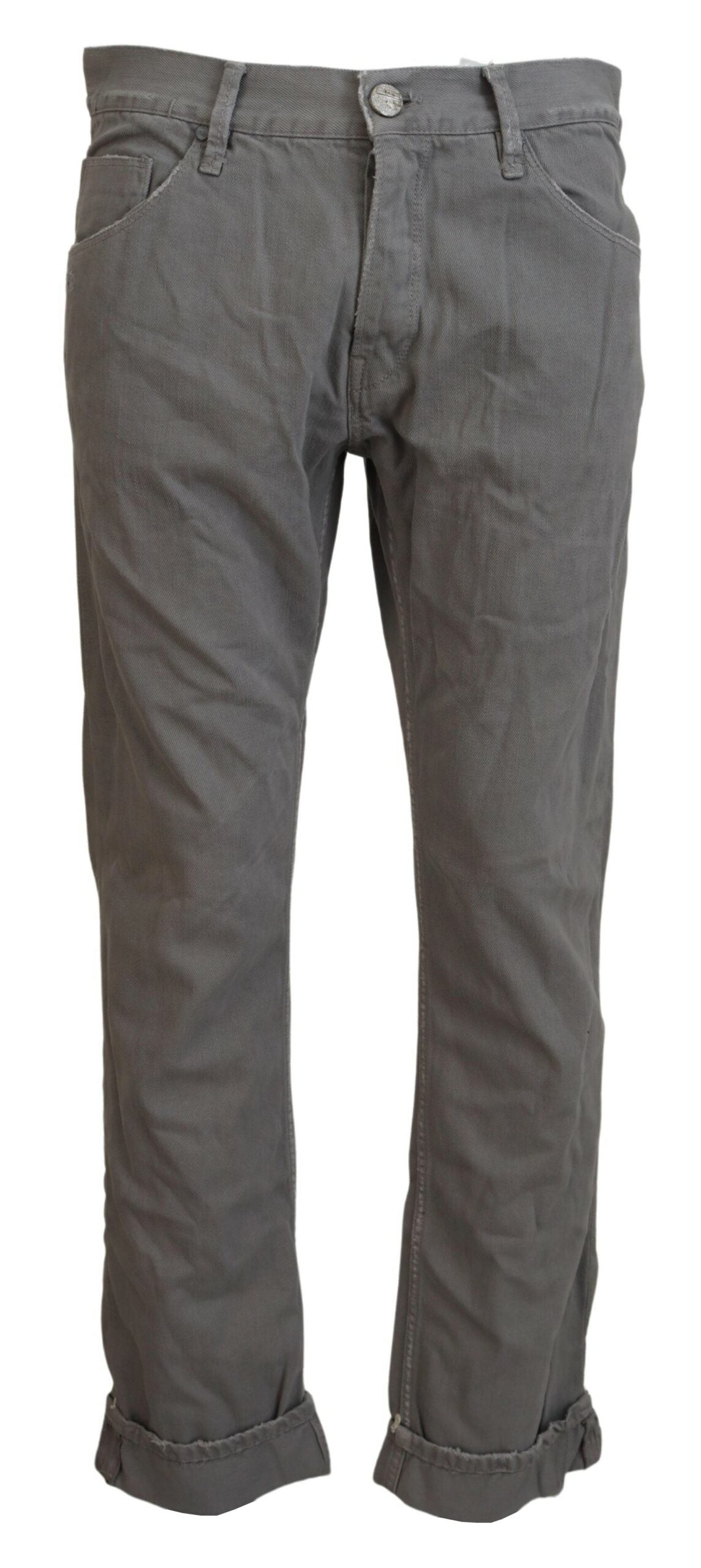 Graue Jeans aus Baumwolle, gerade Passform, umgeschlagener Saum, Freizeit-Denim