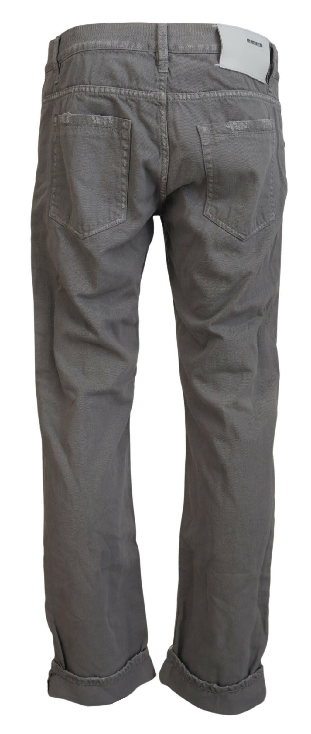 Graue Jeans aus Baumwolle, gerade Passform, umgeschlagener Saum, Freizeit-Denim