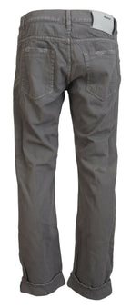Graue Jeans aus Baumwolle, gerade Passform, umgeschlagener Saum, Freizeit-Denim