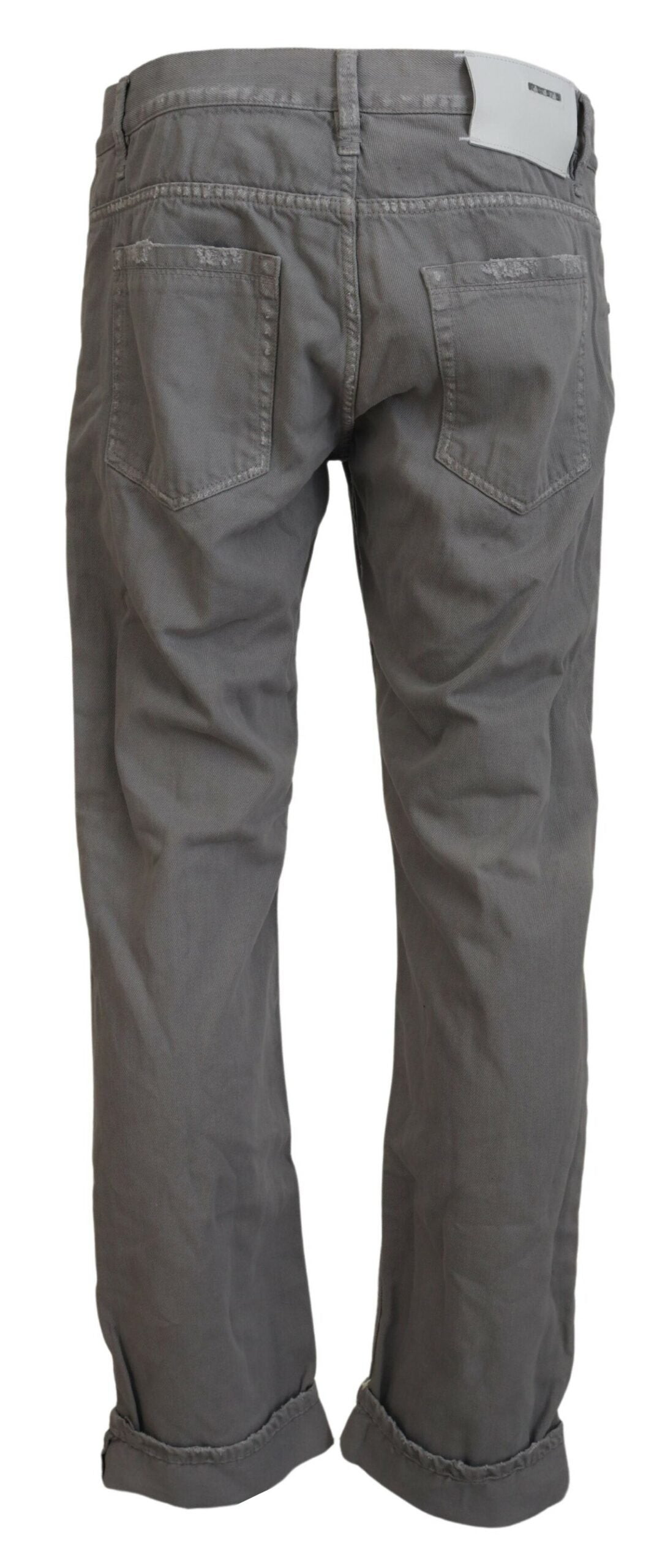 Graue Jeans aus Baumwolle, gerade Passform, umgeschlagener Saum, Freizeit-Denim