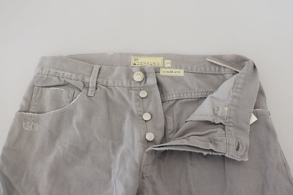 Graue Jeans aus Baumwolle, gerade Passform, umgeschlagener Saum, Freizeit-Denim
