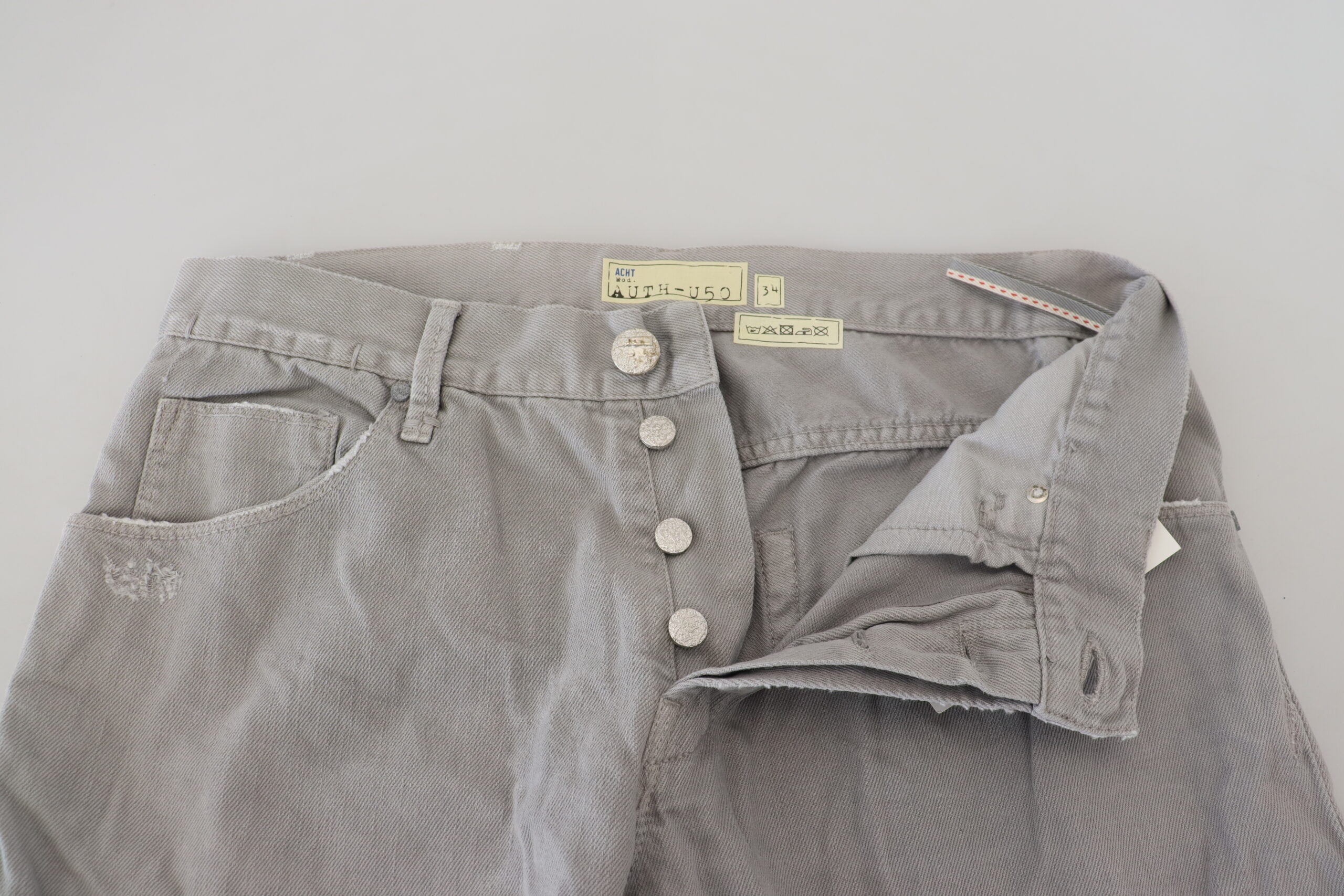 Graue Jeans aus Baumwolle, gerade Passform, umgeschlagener Saum, Freizeit-Denim