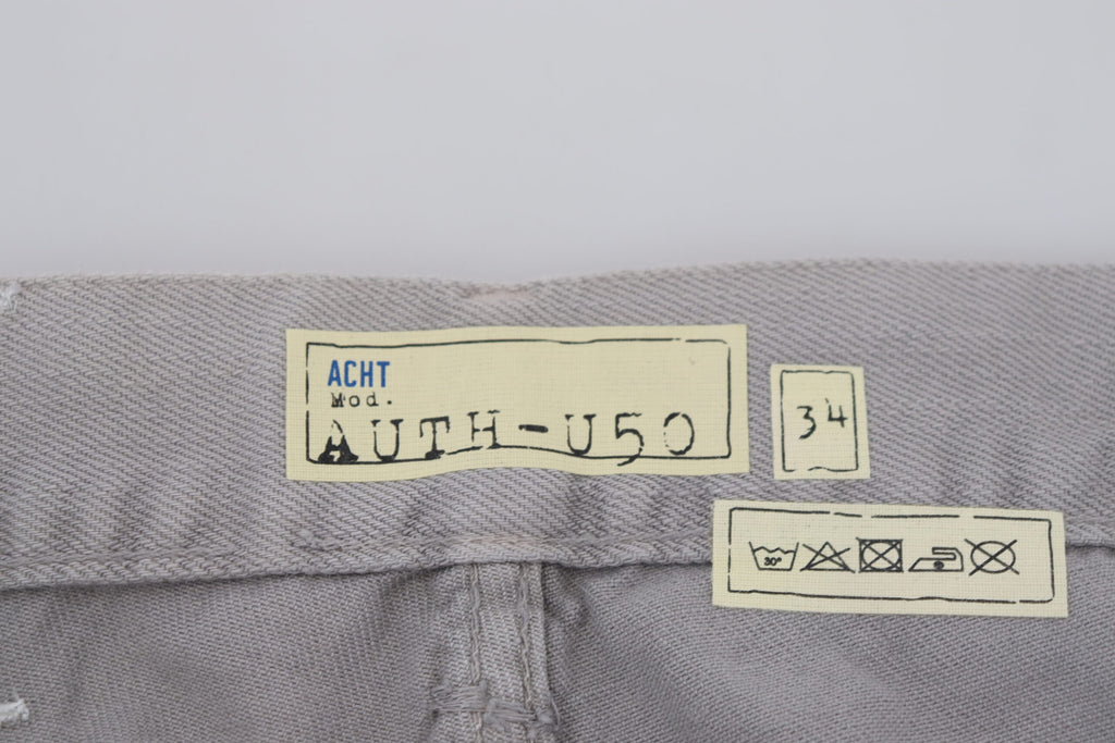 Graue Jeans aus Baumwolle, gerade Passform, umgeschlagener Saum, Freizeit-Denim