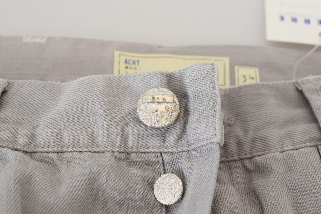 Graue Jeans aus Baumwolle, gerade Passform, umgeschlagener Saum, Freizeit-Denim
