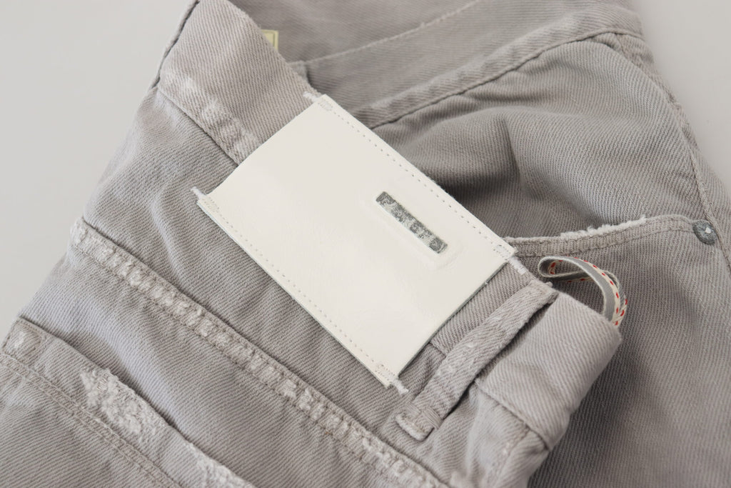 Graue Jeans aus Baumwolle, gerade Passform, umgeschlagener Saum, Freizeit-Denim