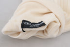 Elfenbeinfarbener Rollkragenpullover mit ausgefransten Ärmelbündchen