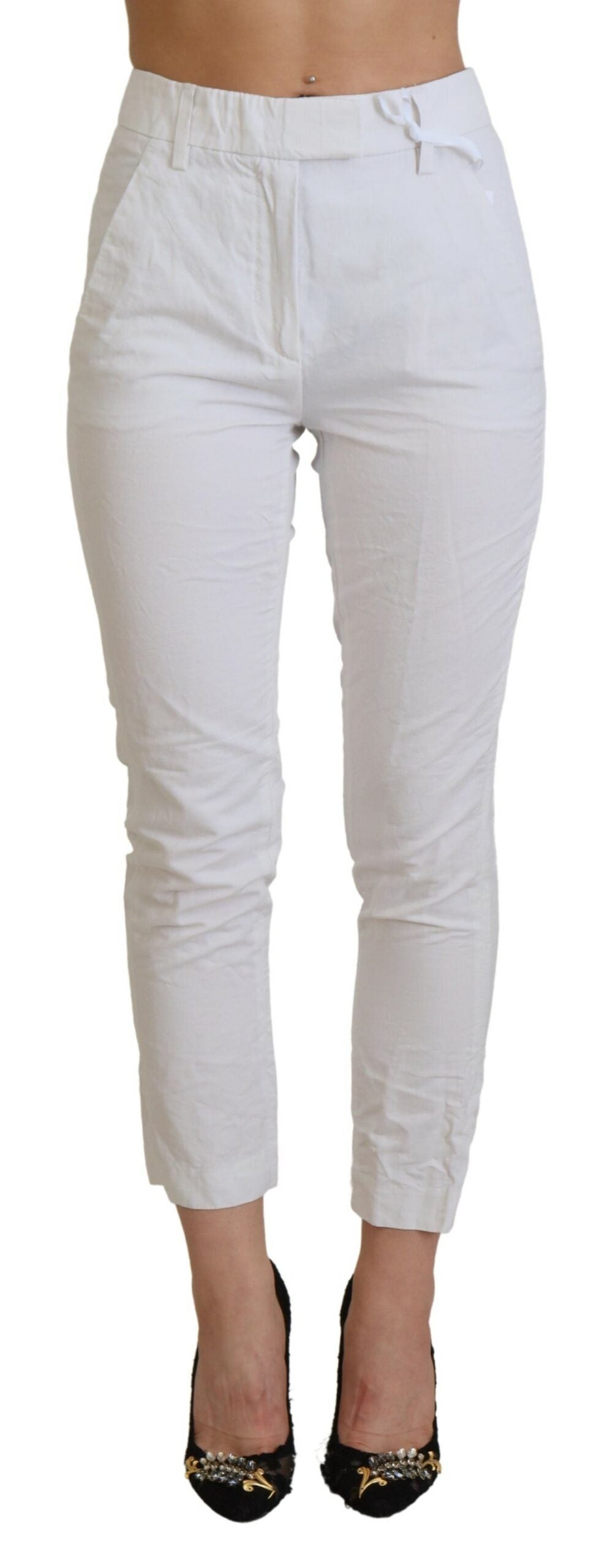Weiße High-Waist Tapered Hose für Damen