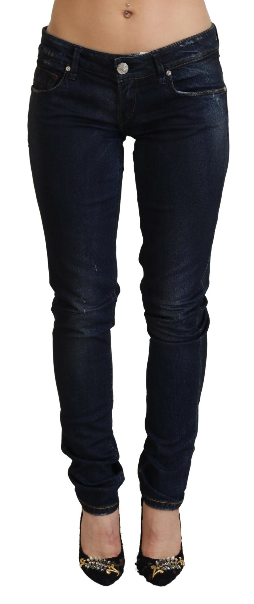 Blaue tief sitzende Slim-Fit-Damenjeans