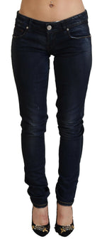 Blaue tief sitzende Slim-Fit-Damenjeans