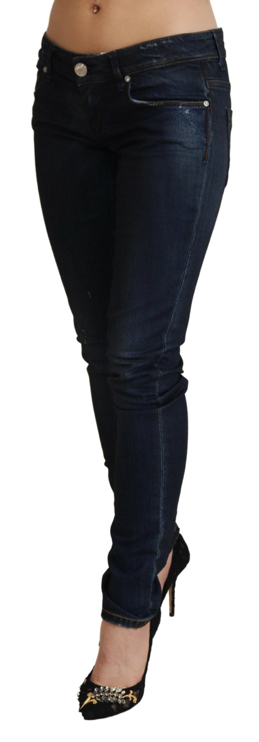 Blaue tief sitzende Slim-Fit-Damenjeans