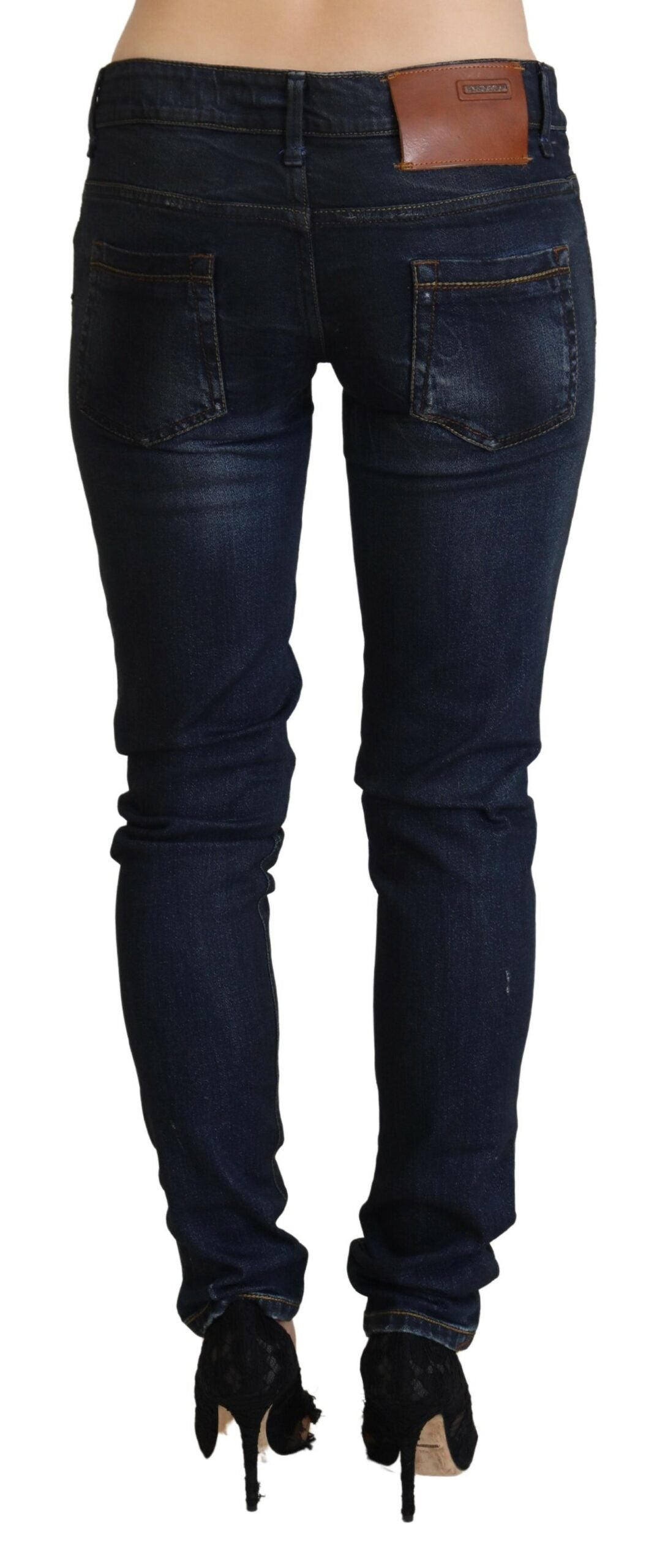 Blaue tief sitzende Slim-Fit-Damenjeans