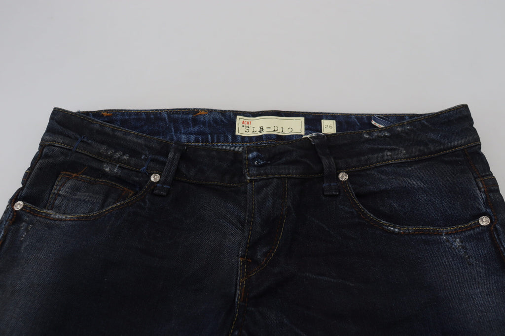 Blaue tief sitzende Slim-Fit-Damenjeans